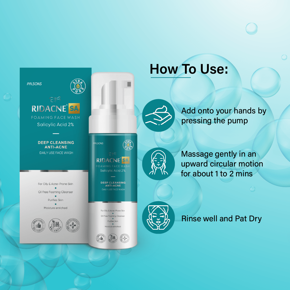 Ridacne SA Foaming Face Wash-Salicylic Acid 2% For Moderate And Severe Acne , Deep Cleansing Anti-Acne Daily Use Face-Wash |Moisture Enriched Formula|For Oily And Acne Prone Skin|Oil Free Foaming Cleanser, 100 ML
