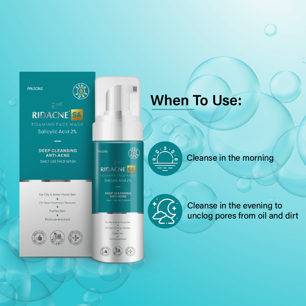 Ridacne SA Foaming Face Wash-Salicylic Acid 2% For Moderate And Severe Acne , Deep Cleansing Anti-Acne Daily Use Face-Wash |Moisture Enriched Formula|For Oily And Acne Prone Skin|Oil Free Foaming Cleanser, 100 ML