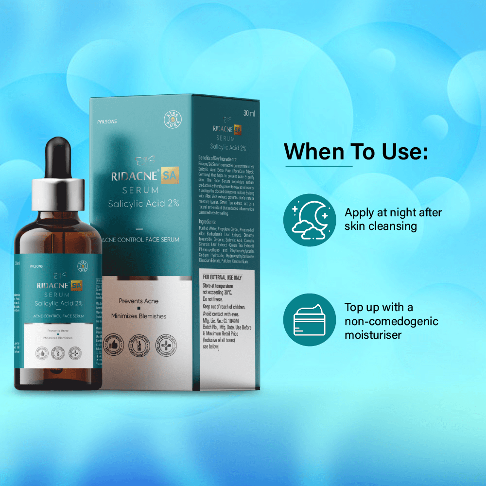 Ridacne SA Serum-Salicylic Acid 2% Acne Control Face Serum | Reduces Blackheads And Whiteheads | Minimizes Blemishes | Prevents Acne, 30 ML